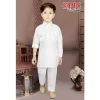 Boys White Cotton Solid Pathani Suit