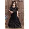 Three Fourth Sleeves Floral Blocks Designed & Striped Detailed Embroidered Fit & Flare Shoulder Ruched Ethnic Gown