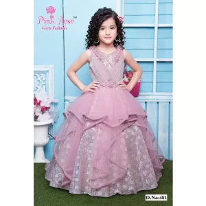Girls Geometric Printed Ruffles Gown Maxi Dress