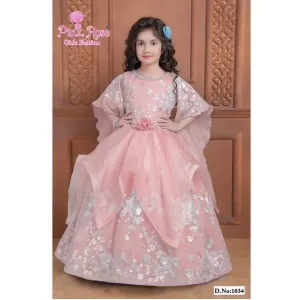 Girls Pink Embellished Sequin Tulle Dress